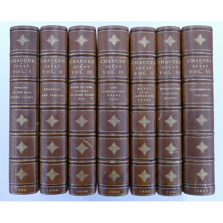 7 Volume Leather Bound Set Skeat Works of Chaucer
