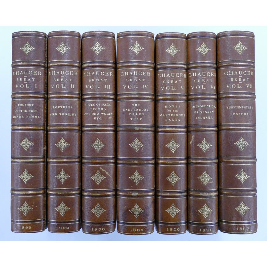 7 Volume Leather Bound Set Skeat Works of Chaucer