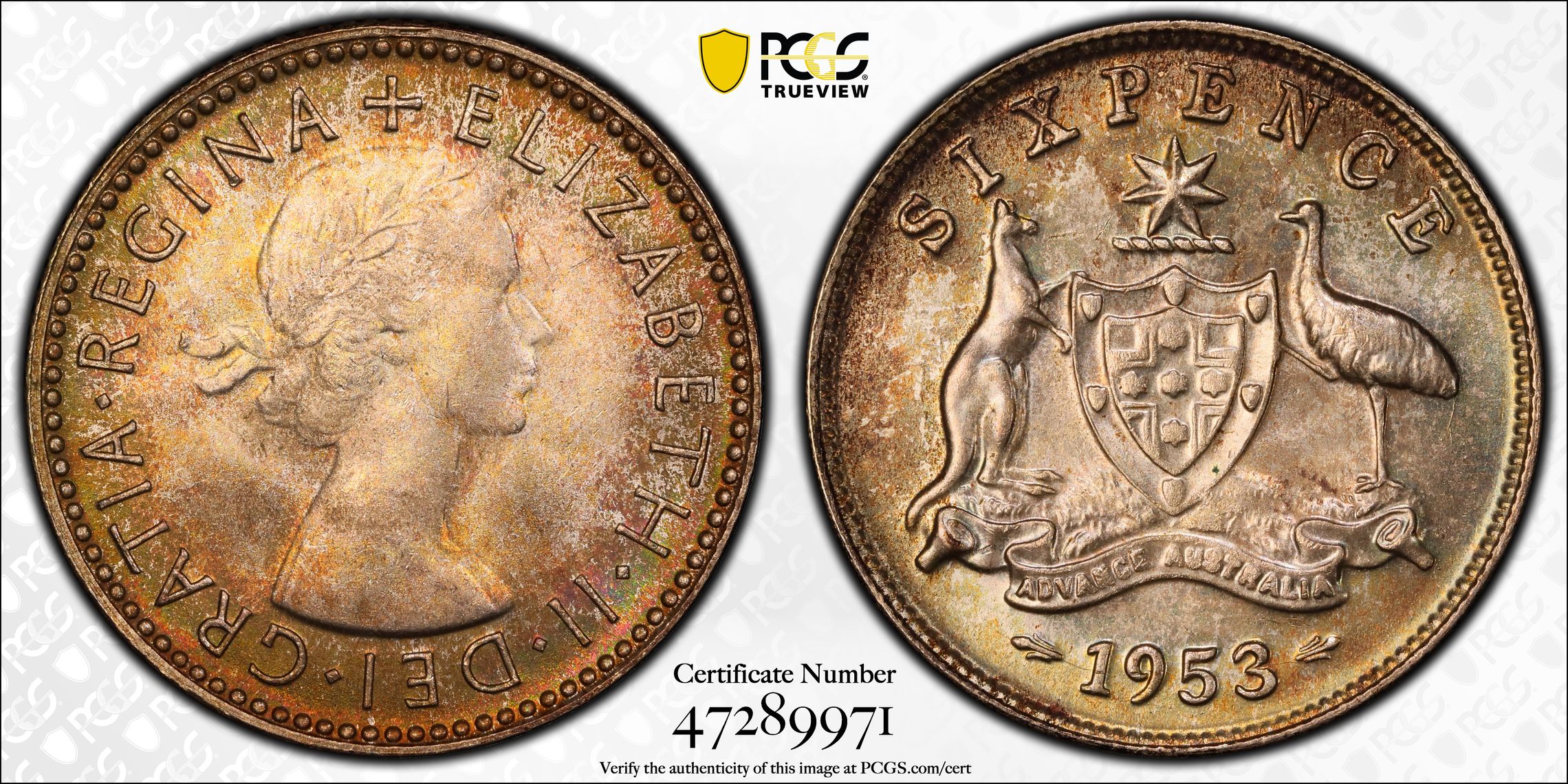 Elizabeth II, Sixpence, 1953, PCGS MS65