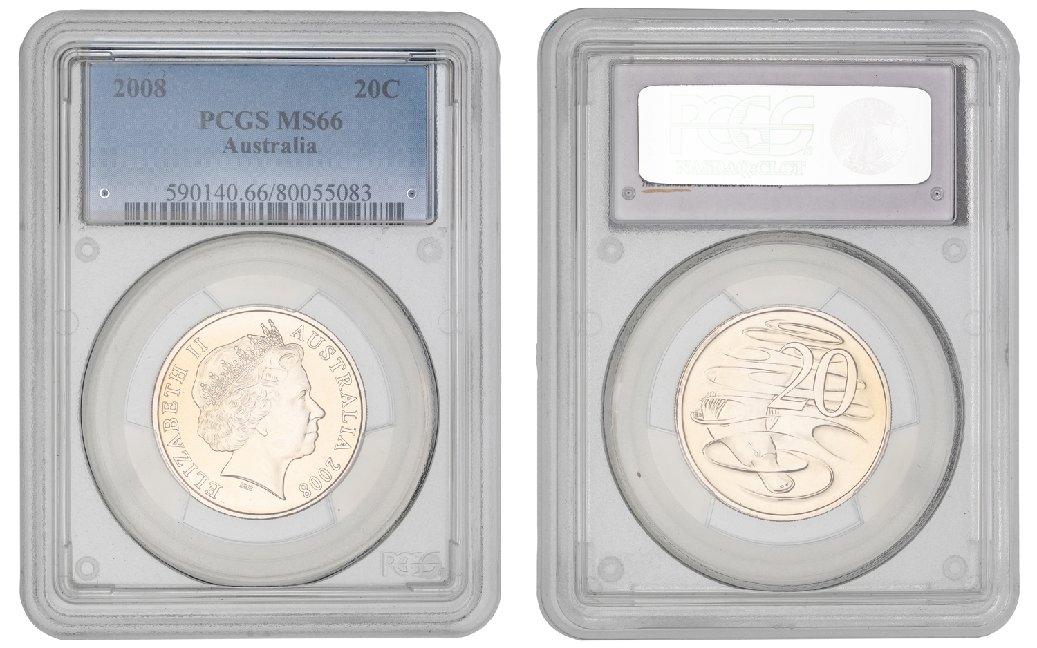 Elizabeth II, Twenty Cent, 2008, PCGS MS66