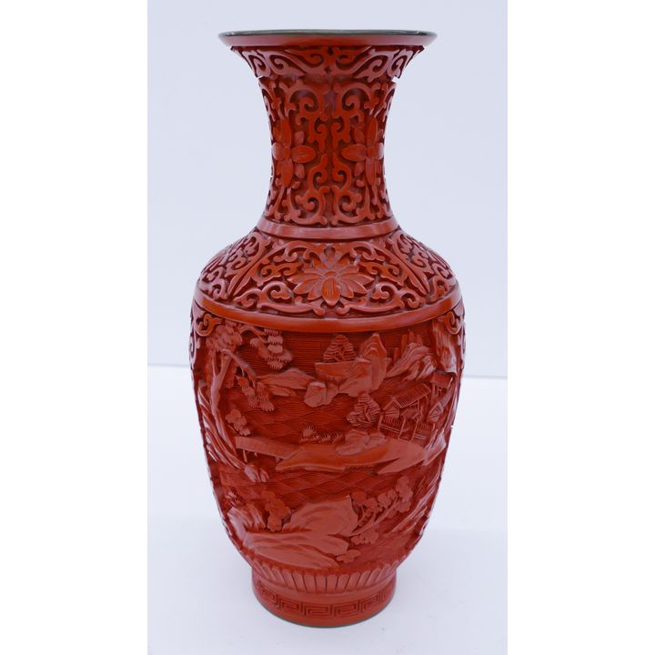 Chinese Carved Cinnabar Vase- 10''
