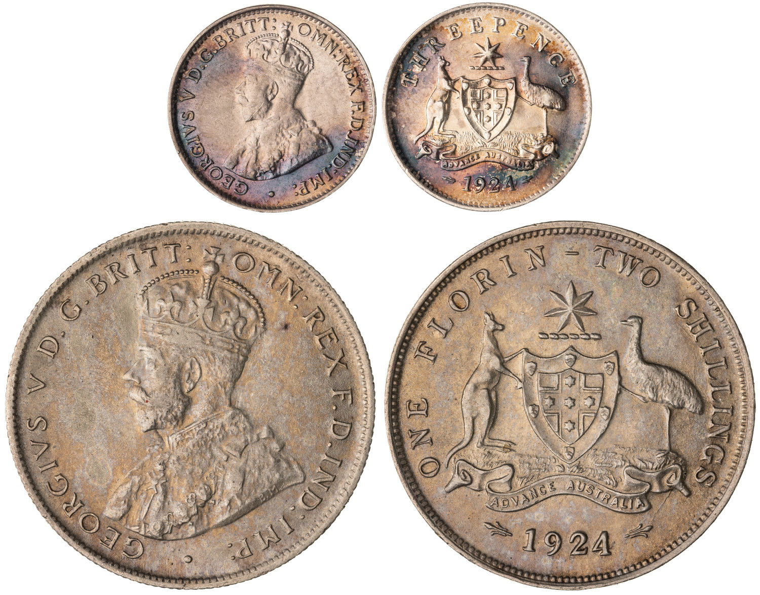 George V, Threepence - Florin, 1924, VF
