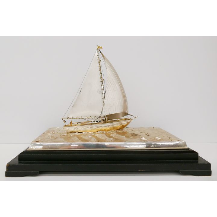 Japanese Sterling Sailboat Desk Model on Stand