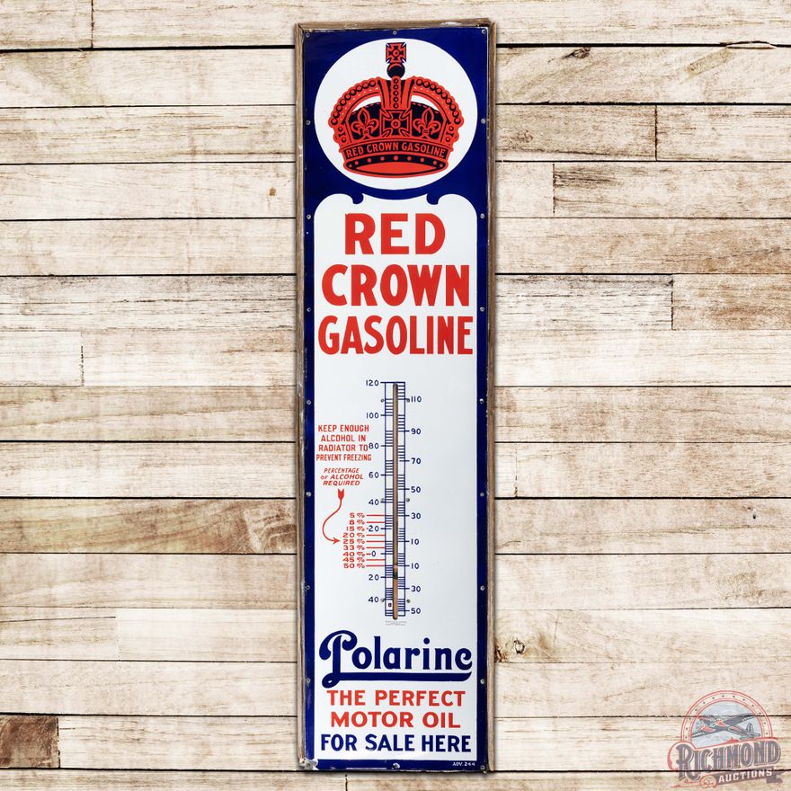 Red Crown Gasoline "Nebraska" Polarine The Perfect Motor Oil For Sale Here SS Porcelain Thermometer Sign