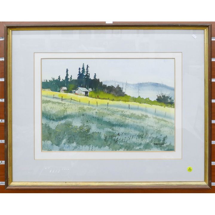 Perry Acker 'Mustard Field' Watercolor Framed- 23x29''