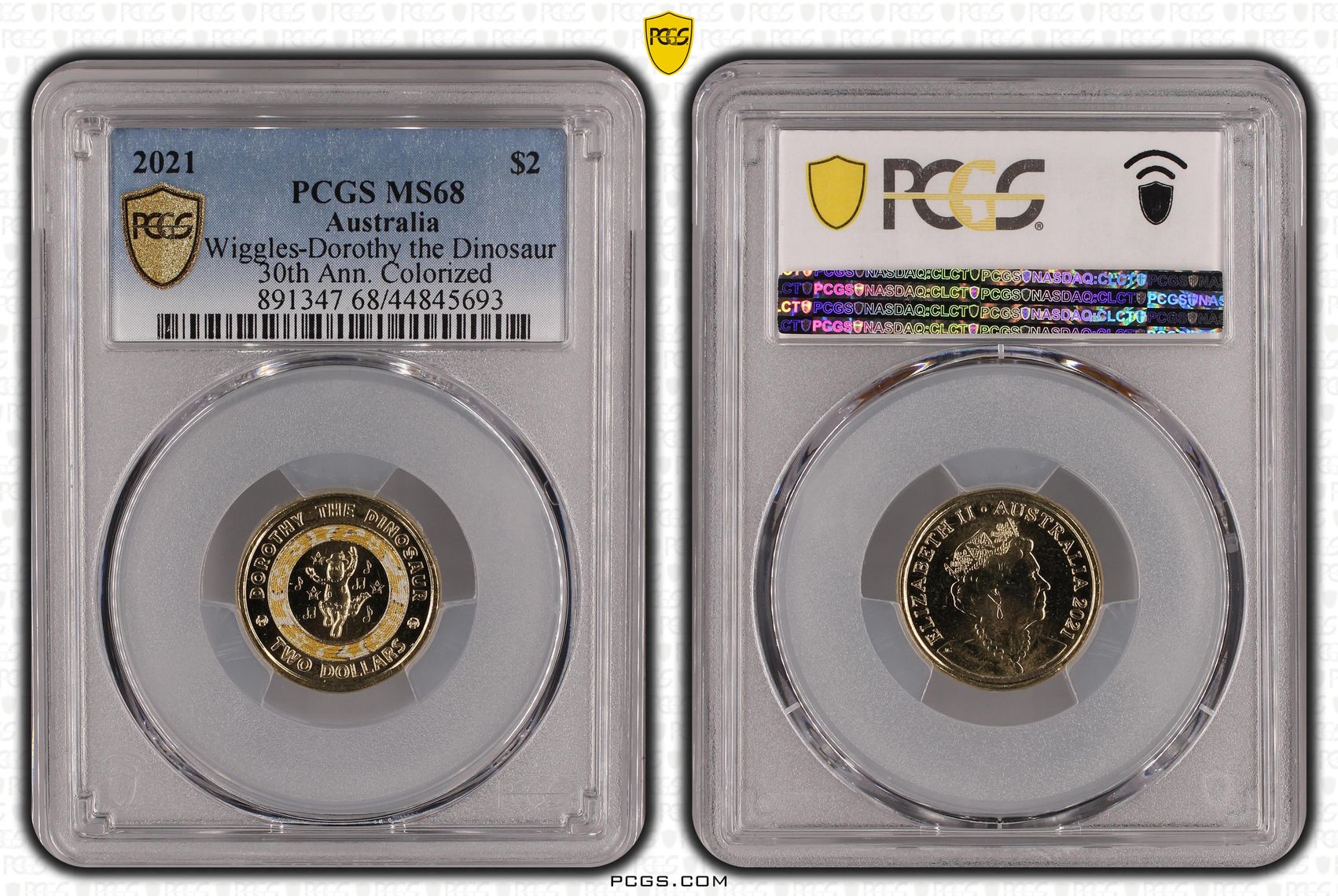 2021 Australia Two Dollar, $2 Wiggles-Dorothy the Dinosaur PCGS - MS68 POP 6/0 -693
