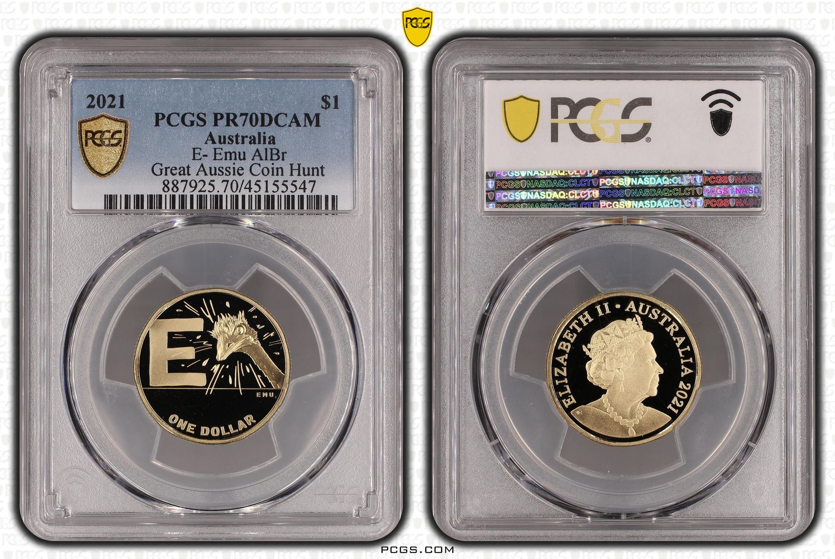 Elizabeth II, E- Emu AlBr, One Dollar, 2021, PCGS PR 70DCAM