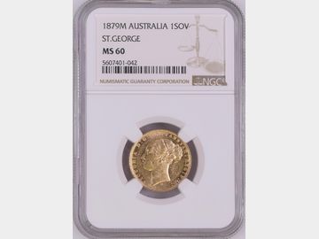 1879 VICTORIA YOUNG HEAD MELBOURNE MINT GEORGE & DRAGON GOLD SOVEREIGN MS60