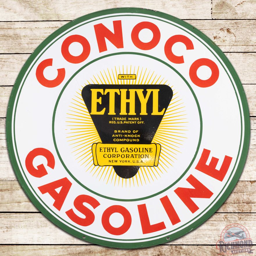 Conoco Ethyl Gasoline 30" DS Porcelain Sign w/ Logo