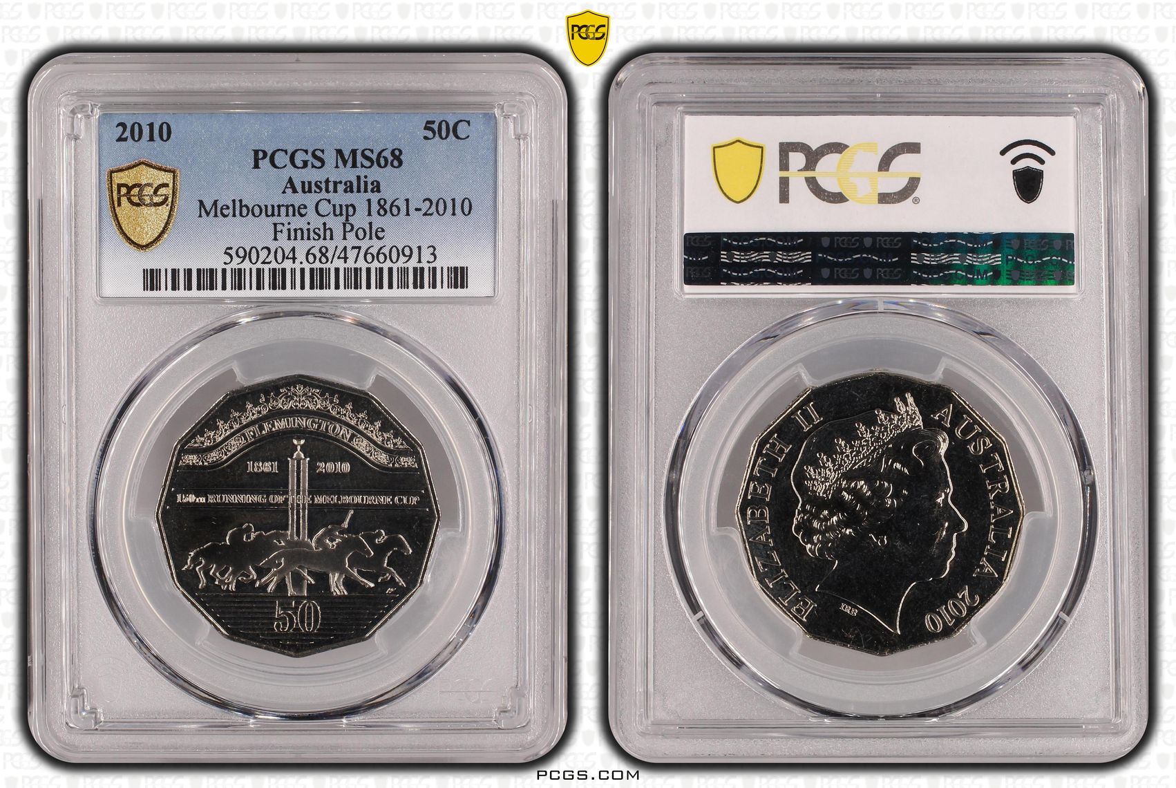 Elizabeth II, Melbourne Cup 1861-2010 Finish Line, Fifty Cent, 2010, PCGS MS68