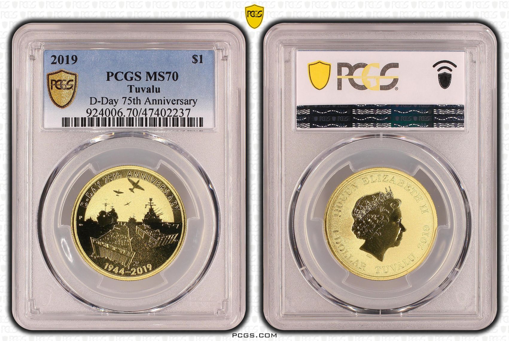 Tuvalu, D-Day 75th Anniversary, POP 5/0, One Dollar, 2019-P, PCGS MS70