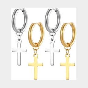 Stainless Steal Cross Earrings - 2 Pairs - Silver Gold -| Bar 9902095158684 - 51745/5850 SN B1 (S4)