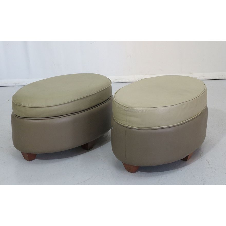 PAIR OF LEATHER UPHOLSTERED OTTOMANS