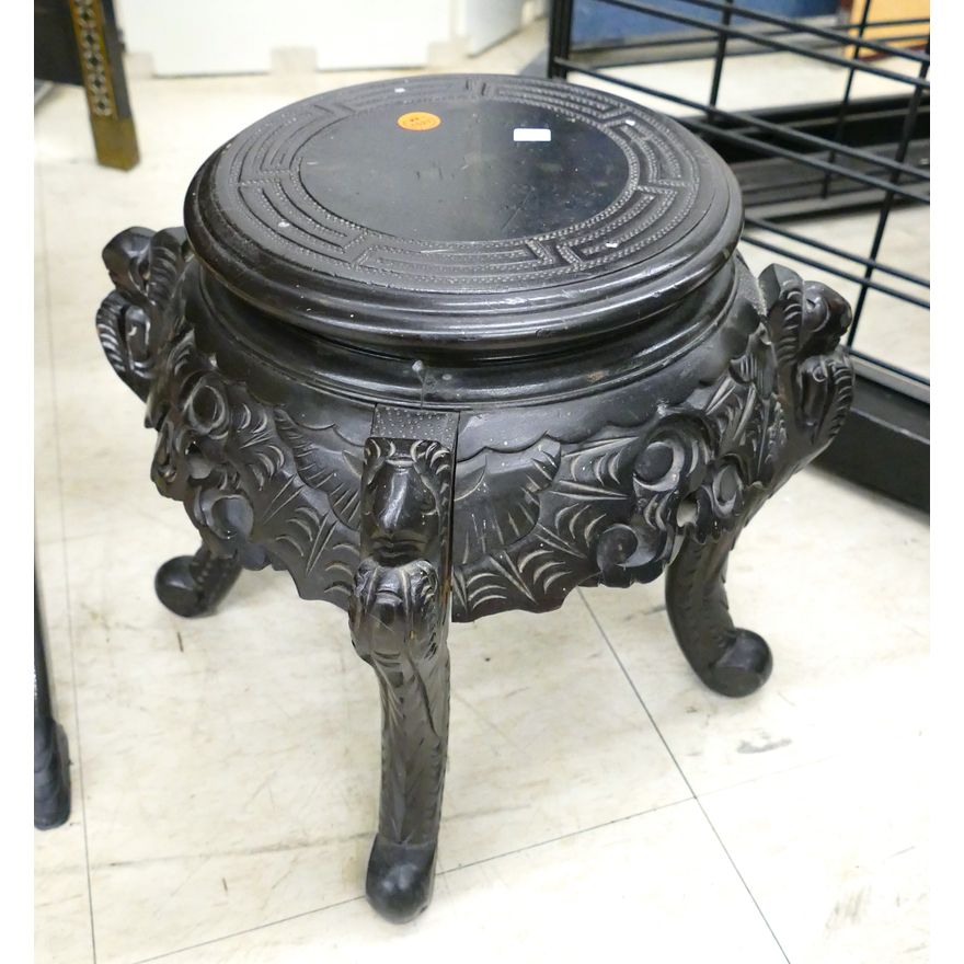 Antique Japanese Carved Low Plant Stand 12''x12''