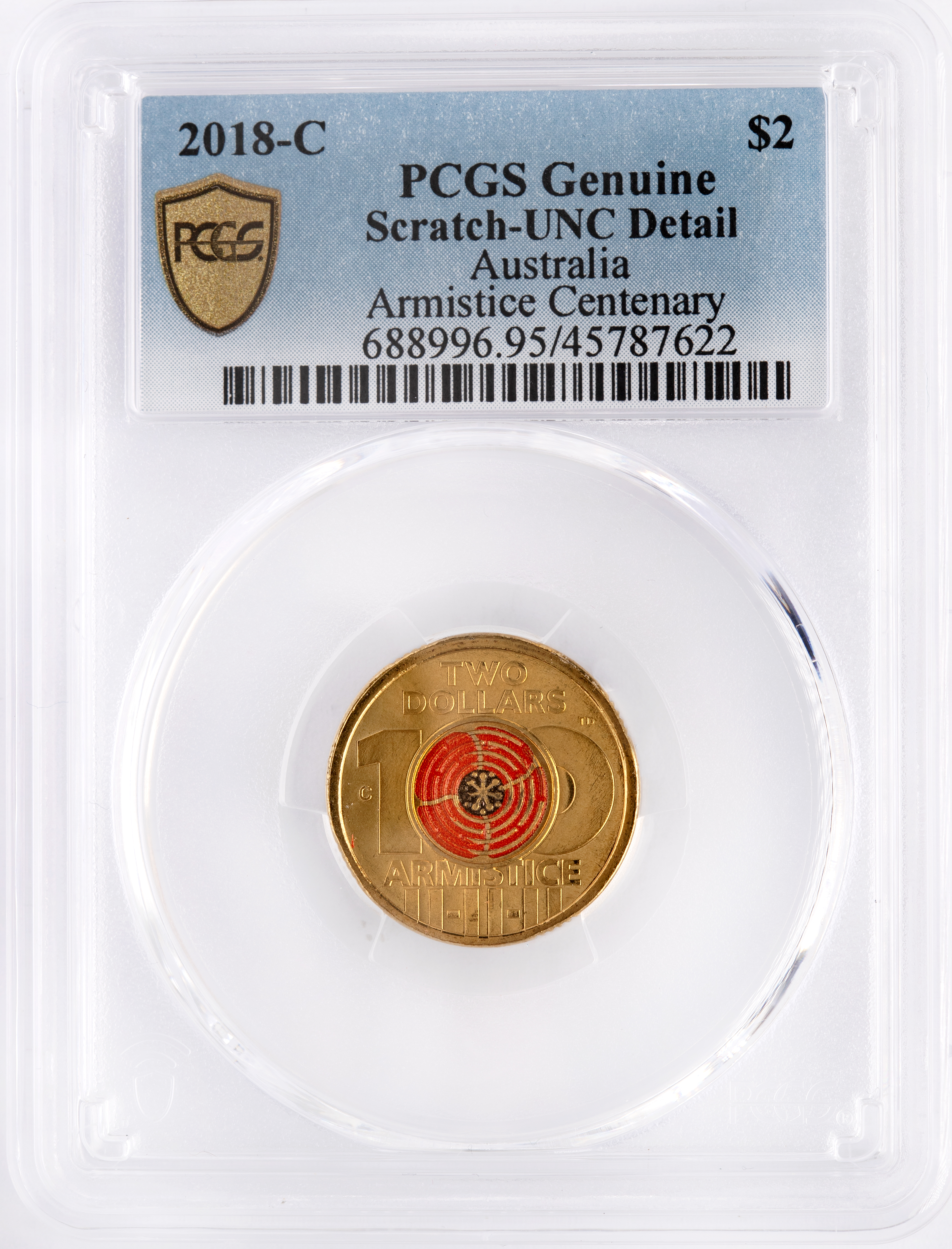 Armistice Centenary, Two Dollar, 2018-C, PCGS Genuine - UNC Details (95 - Scratch)