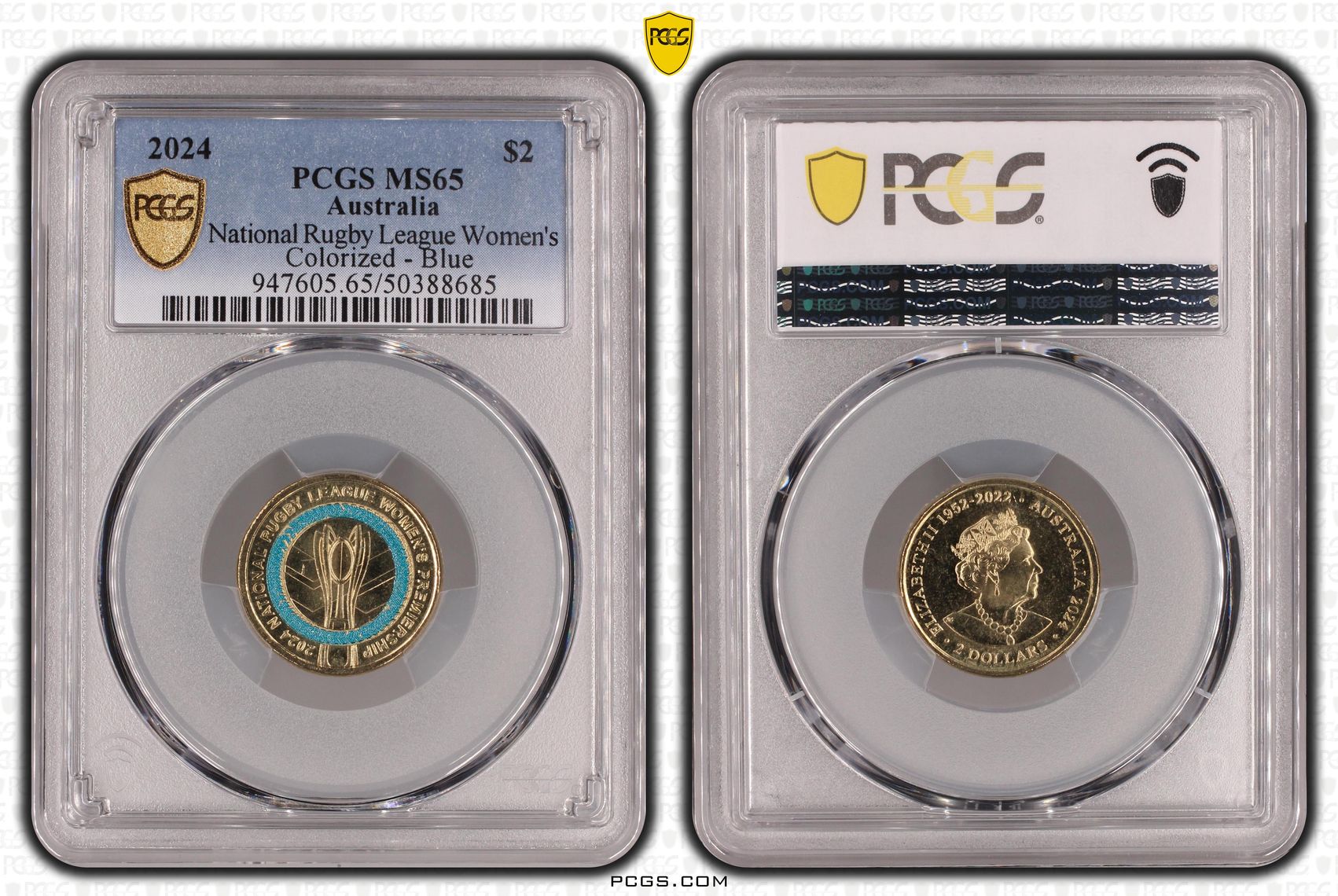 National Rugby League Women's Colorized - Blue, Two Dollar, 2024, PCGS MS65
