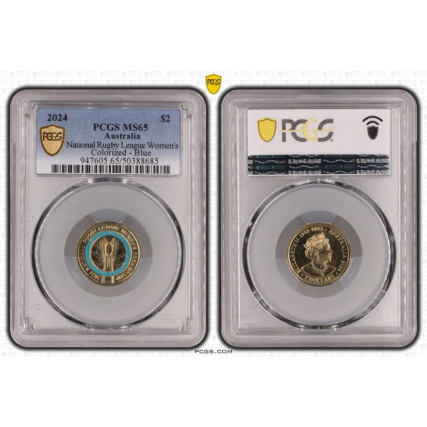 National Rugby League Women's Colorized - Blue, Two Dollar, 2024, PCGS MS65