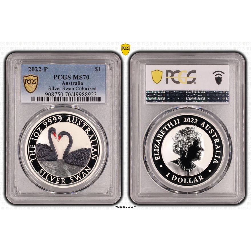 Silver Swan Colorized, One Dollar, 2022-P, PCGS MS70
