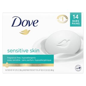 DOVE BEAUTY BAR MORE MOISTURIZING THAN BAR SOAP FOR SOFTER SKIN, FRAGRANCE-FREE, HYPOALLERGENIC BEAUTY BAR SENSITIVE SKIN WITH GEN