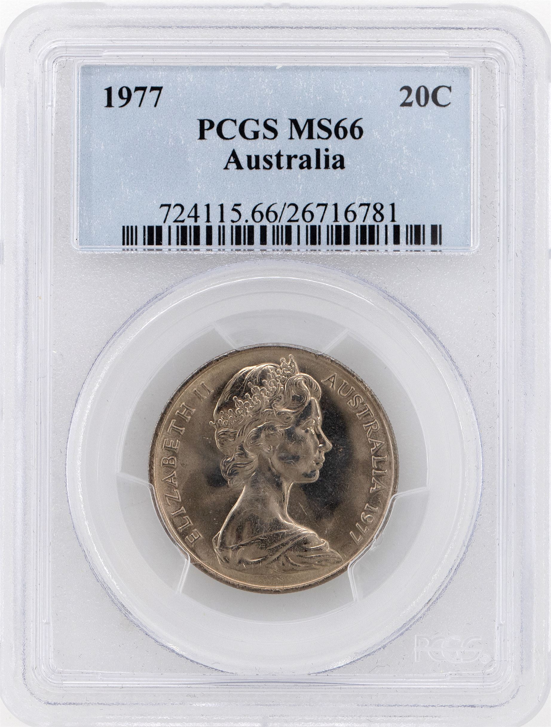 1977 Australia Twenty Cent, 20c PCGS - MS66 -781