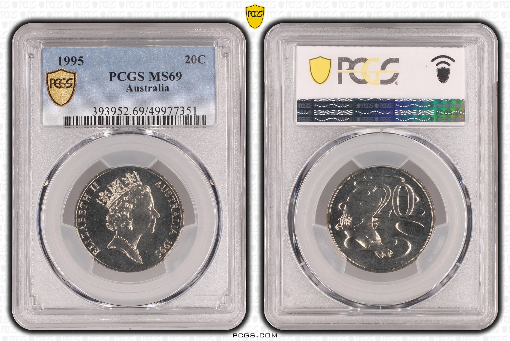 46 · POP 18/0, Twenty Cent, 1995, PCGS MS69