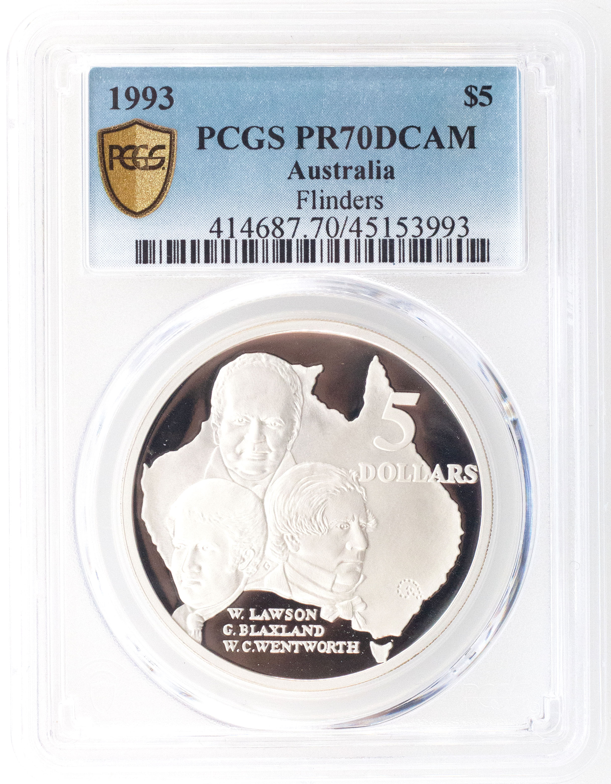 1993 Australia Five Dollar, $5 Flinders PCGS - PR70DCAM POP 5/0 -993