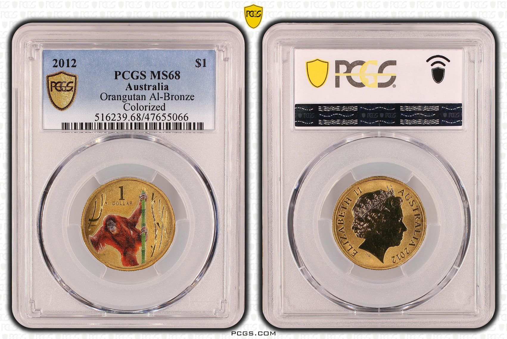 Elizabeth II, Orangutan Al-Bronze, One Dollar, 2012, PCGS MS68