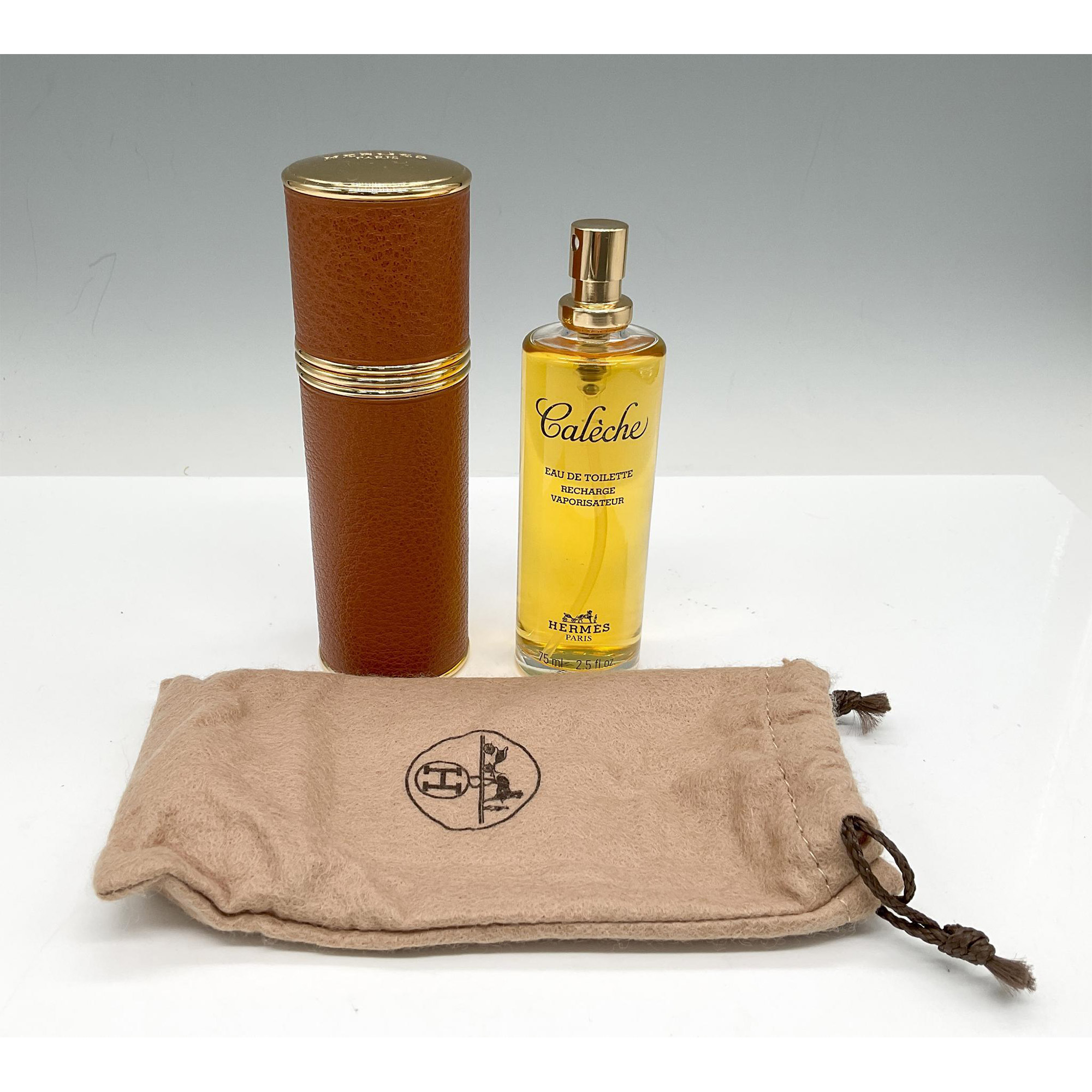 Vintage Hermes Galeche Perfume + Refillable Leather Bottle | Lion