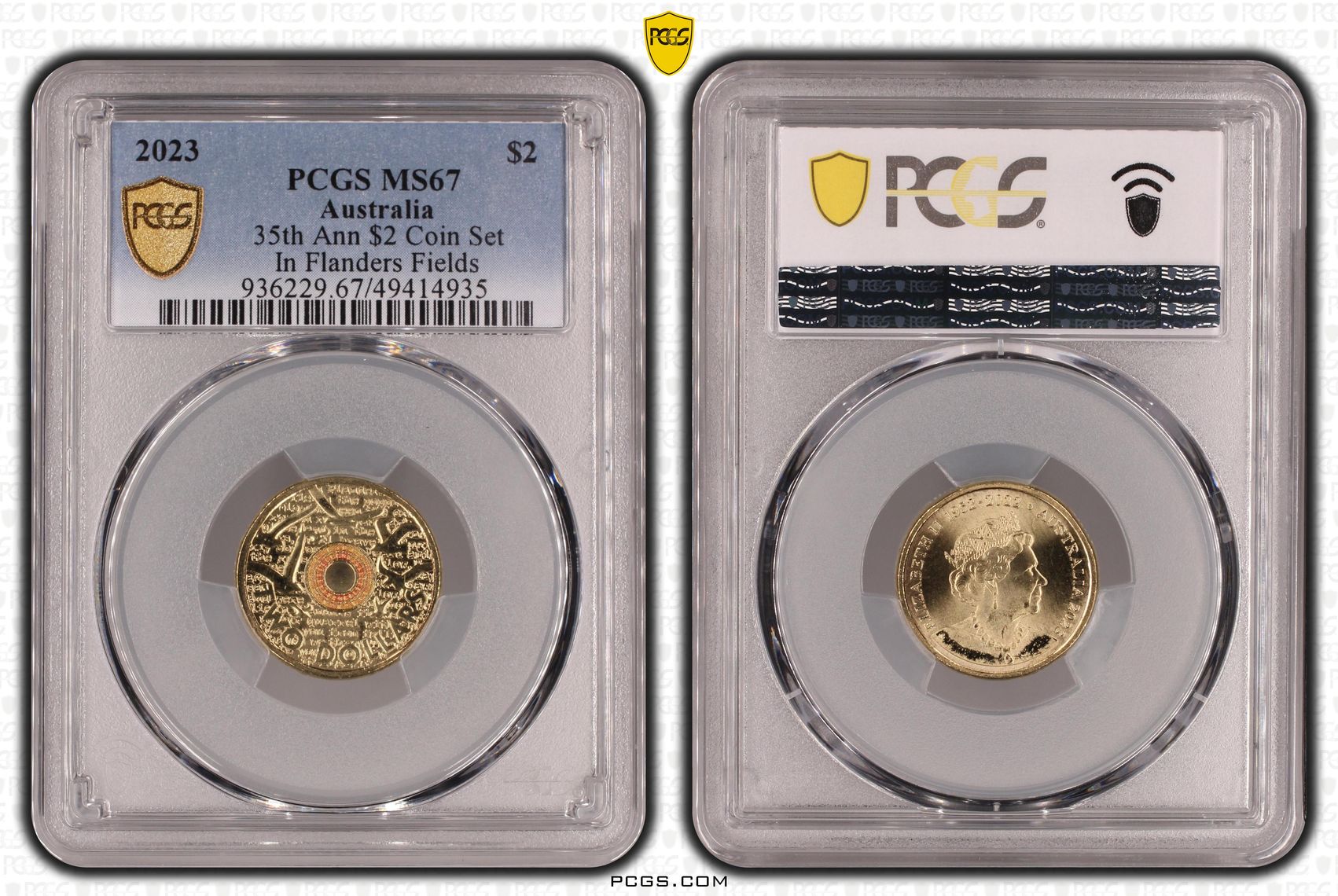 35th Ann $2 Coin Set Colorized In Flanders Fields, Two Dollar, 2023, PCGS MS67