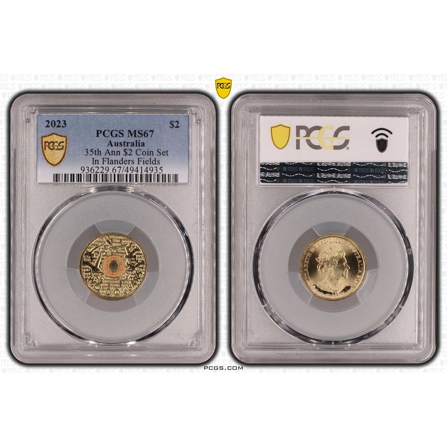35th Ann $2 Coin Set Colorized In Flanders Fields, Two Dollar, 2023, PCGS MS67