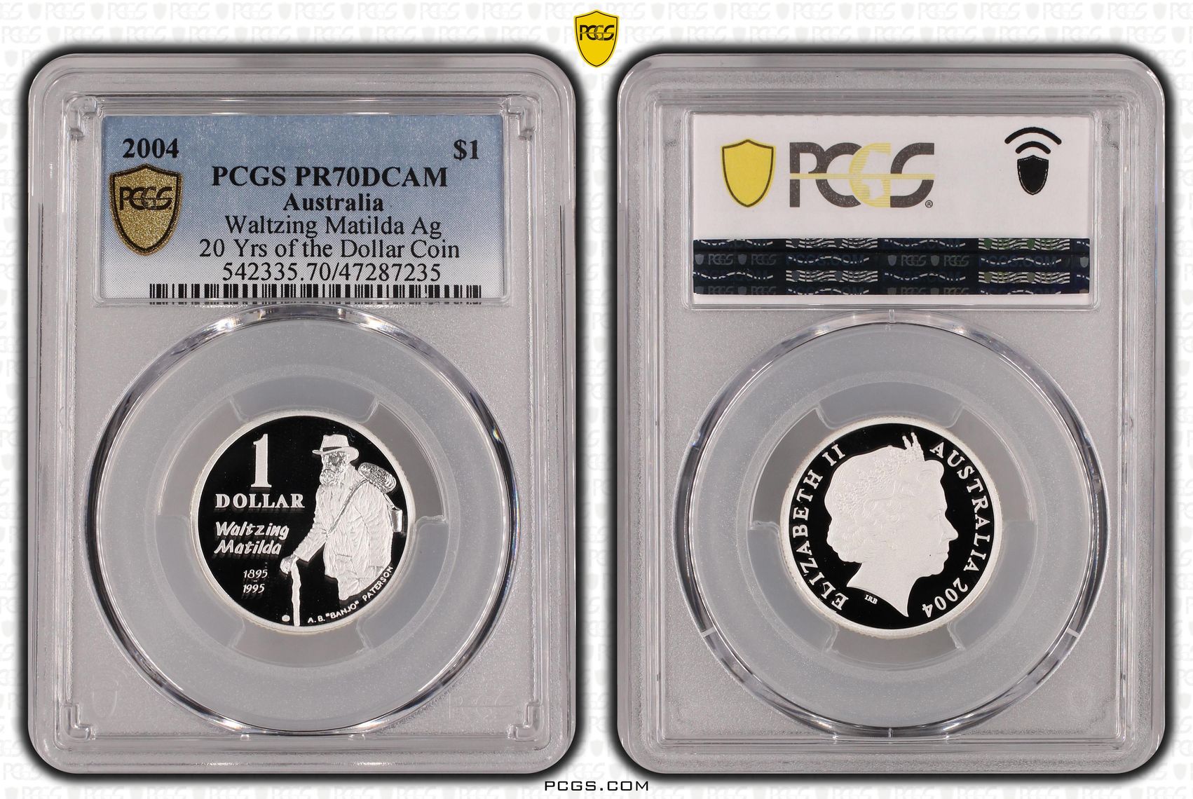 Elizabeth II, Waltzing Matilda Ag - 20 Yrs of the Dollar Coin, Pop 16/0, One Dollar, 2004, PCGS PR70DCAM