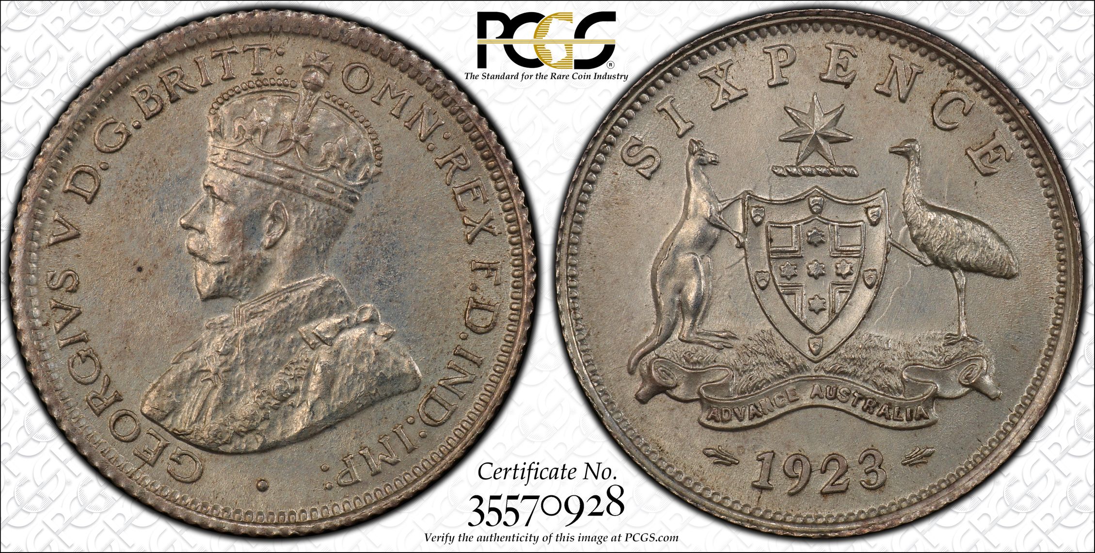 George V, Sixpence, 1923, PCGS MS63