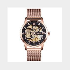 Skmei 9199 Stainless Steel Mechanical Watch with Skeleton Dial - Rose Gold - Unisex -Bar 9902062722986- 51745/18464