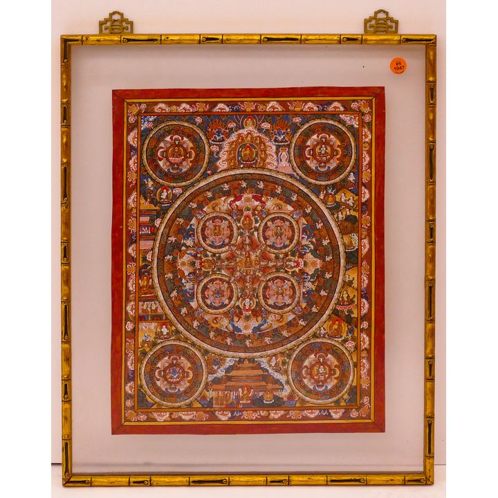 Tibetan Painted Thangka Framed- 21x17''