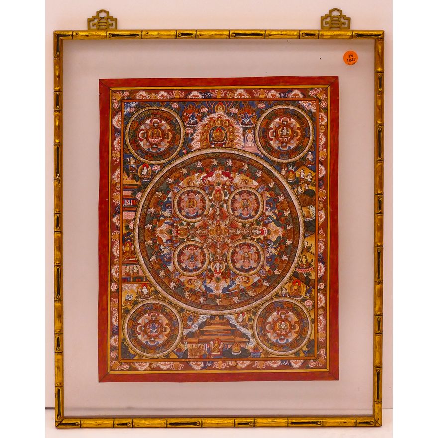 Tibetan Painted Thangka Framed- 21x17''