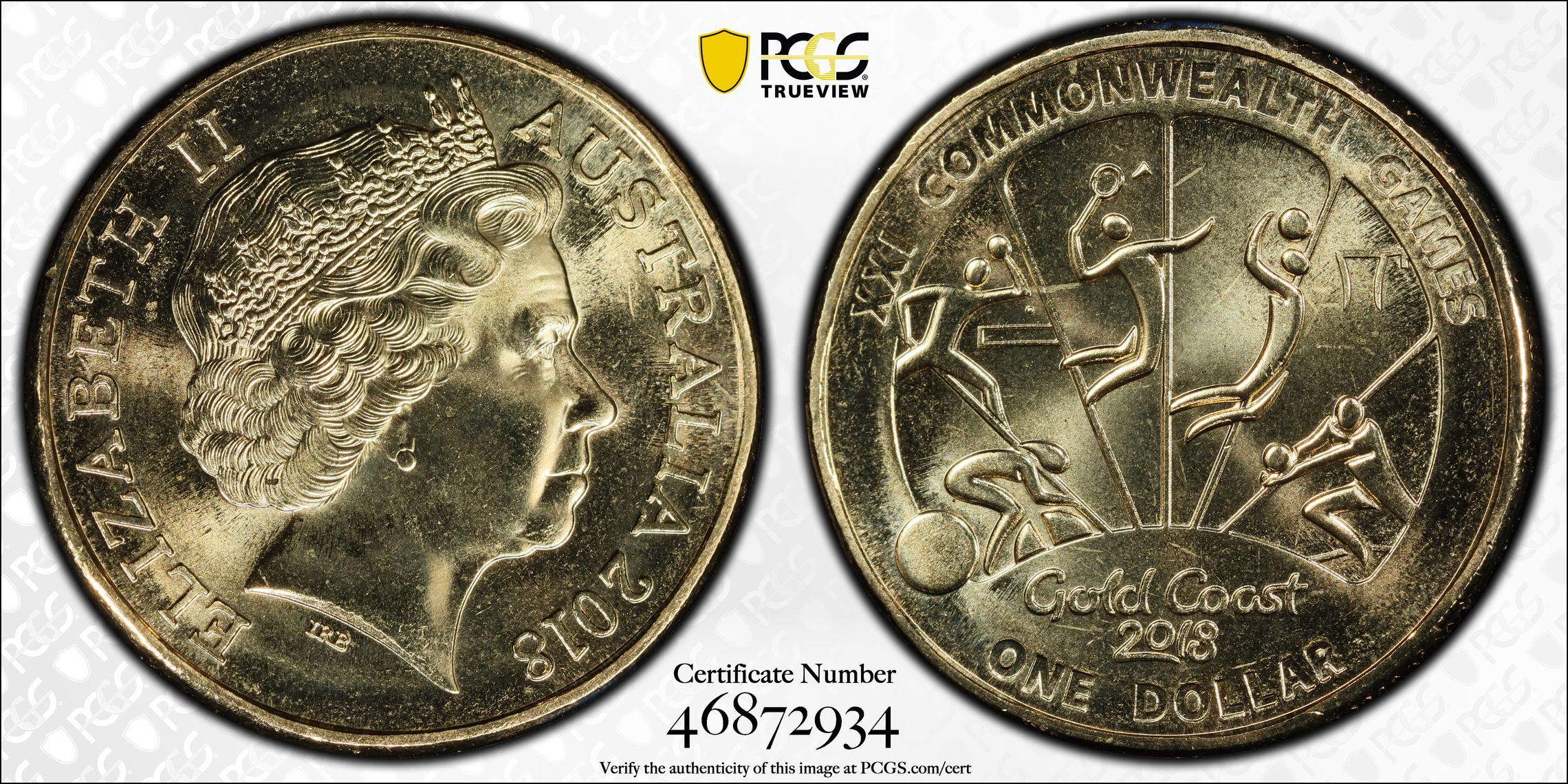 445 · Commonwealth Games Sporting Events 4 of 4, POP 6/0, One Dollar, 2018, PCGS MS68