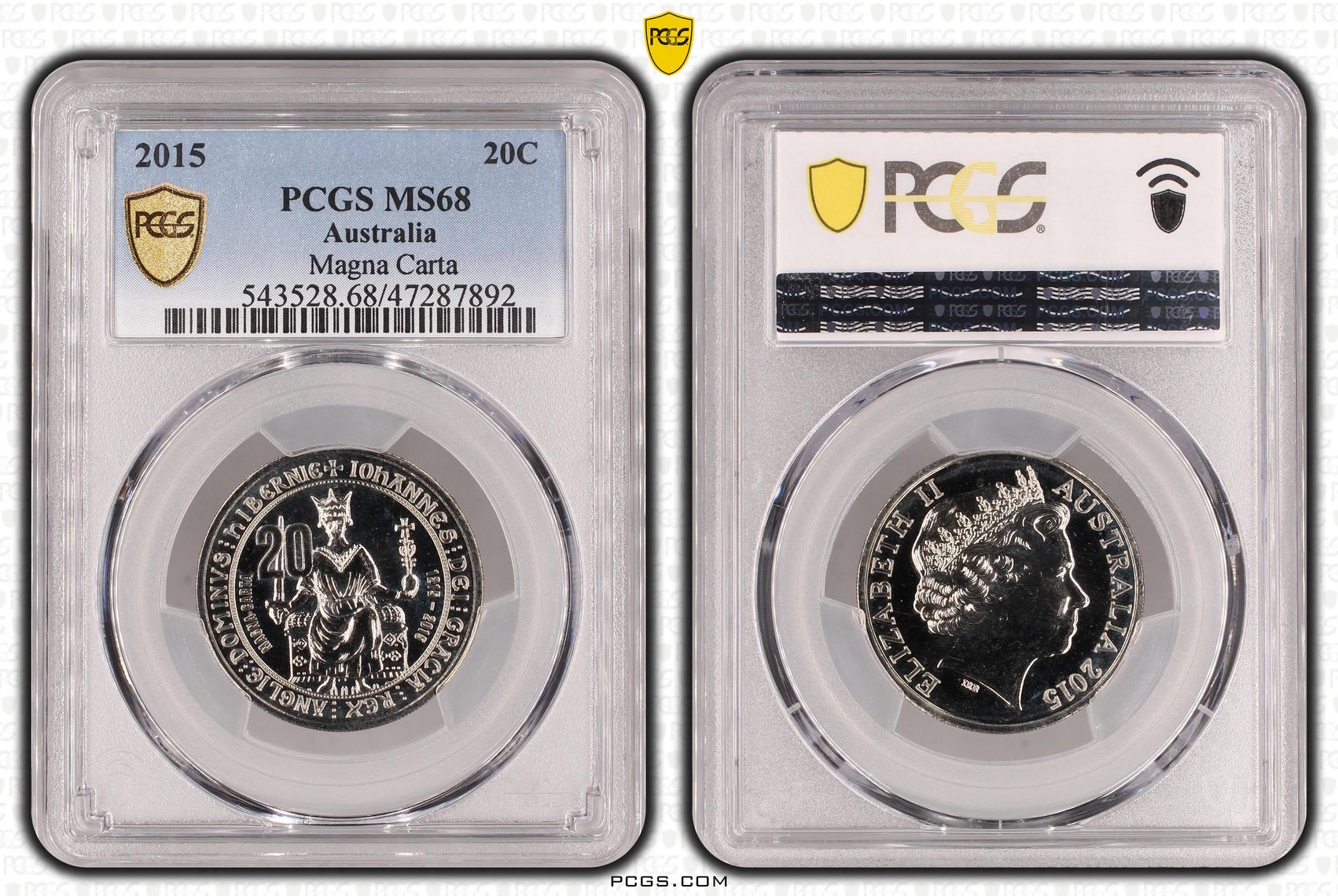 Elizabeth II, Magna Carta, Twenty Cent, 2015, PCGS MS68