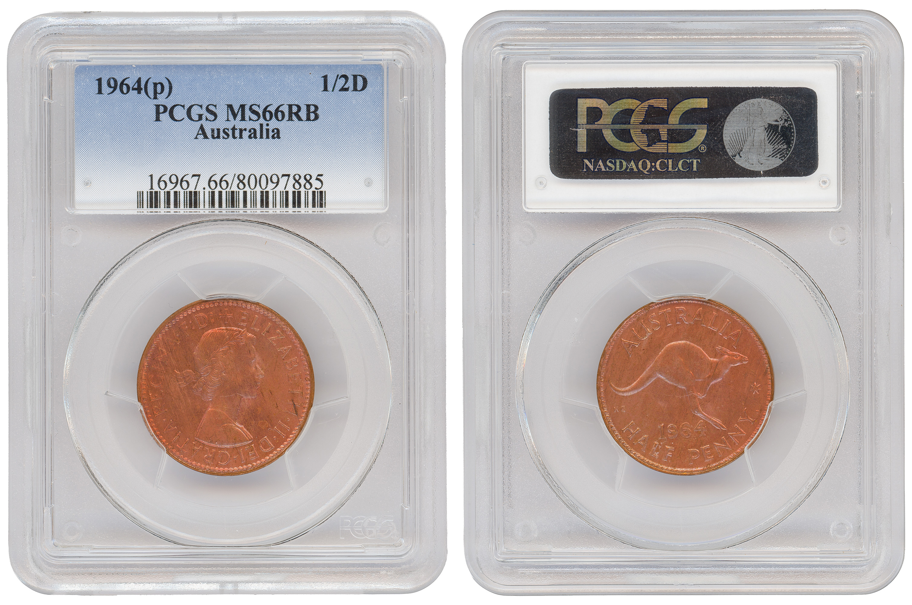 Elizabeth II, Halfpenny, 1964 Y., PCGS MS66RB