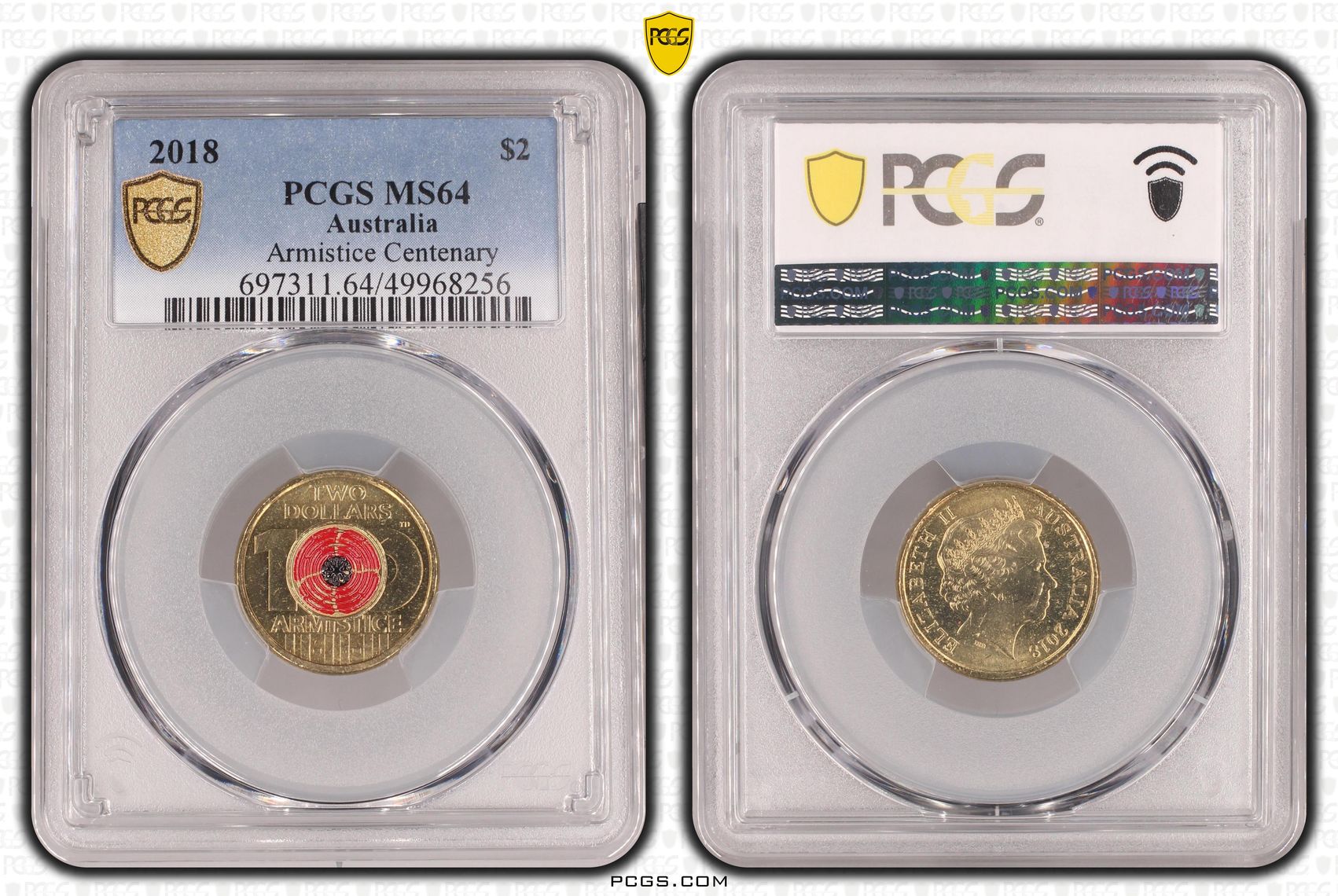 Armistice Centenary Colorized, Two Dollar, 2018, PCGS MS64