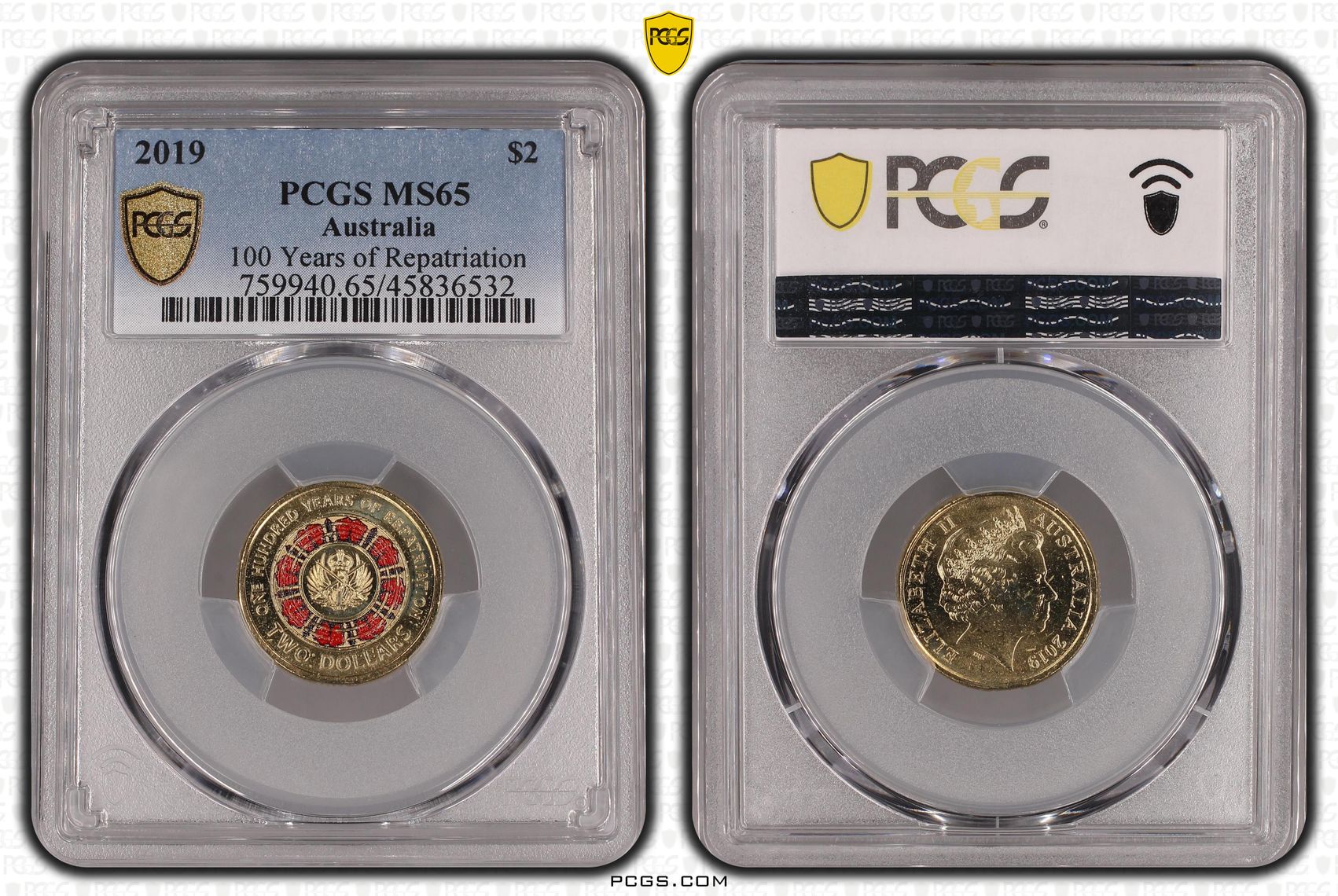 100 Years of Repatriation Colourised, Two Dollar, 2019, PCGS MS65