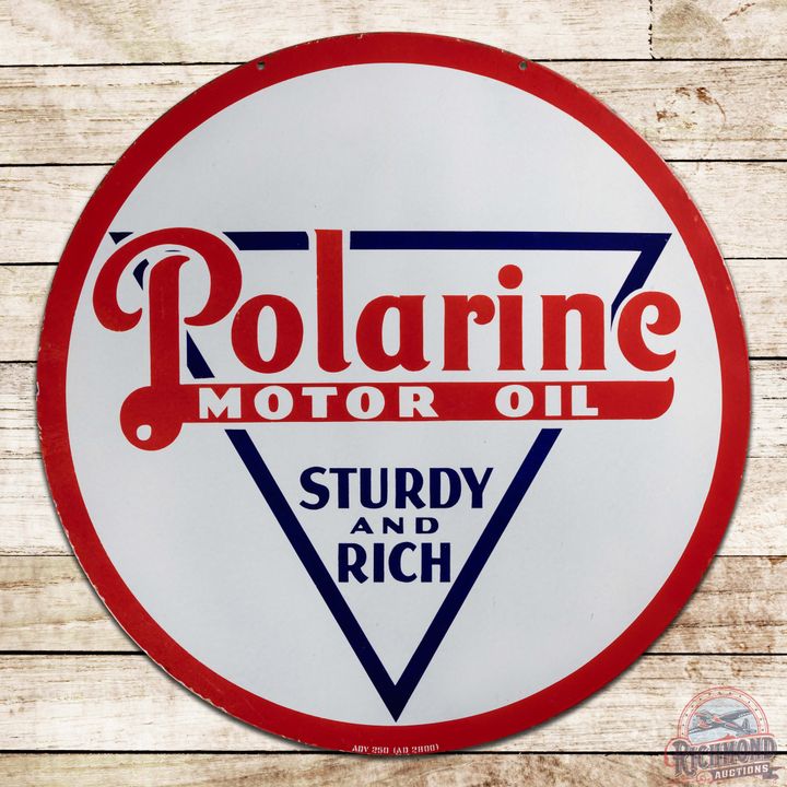 Amazing Polarine Motor Oil "Sturdy and Rich" 42" Double Sided Porcelain Sign