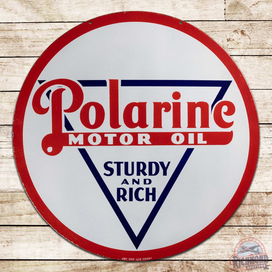 Amazing Polarine Motor Oil "Sturdy and Rich" 42" Double Sided Porcelain Sign
