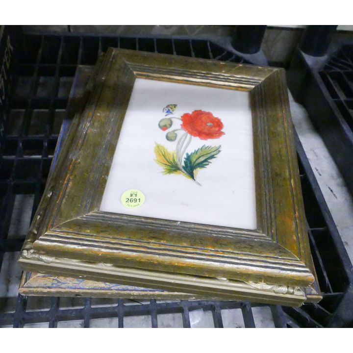 3pc Antique Floral Small Watercolors Framed- largest 11x9.5''