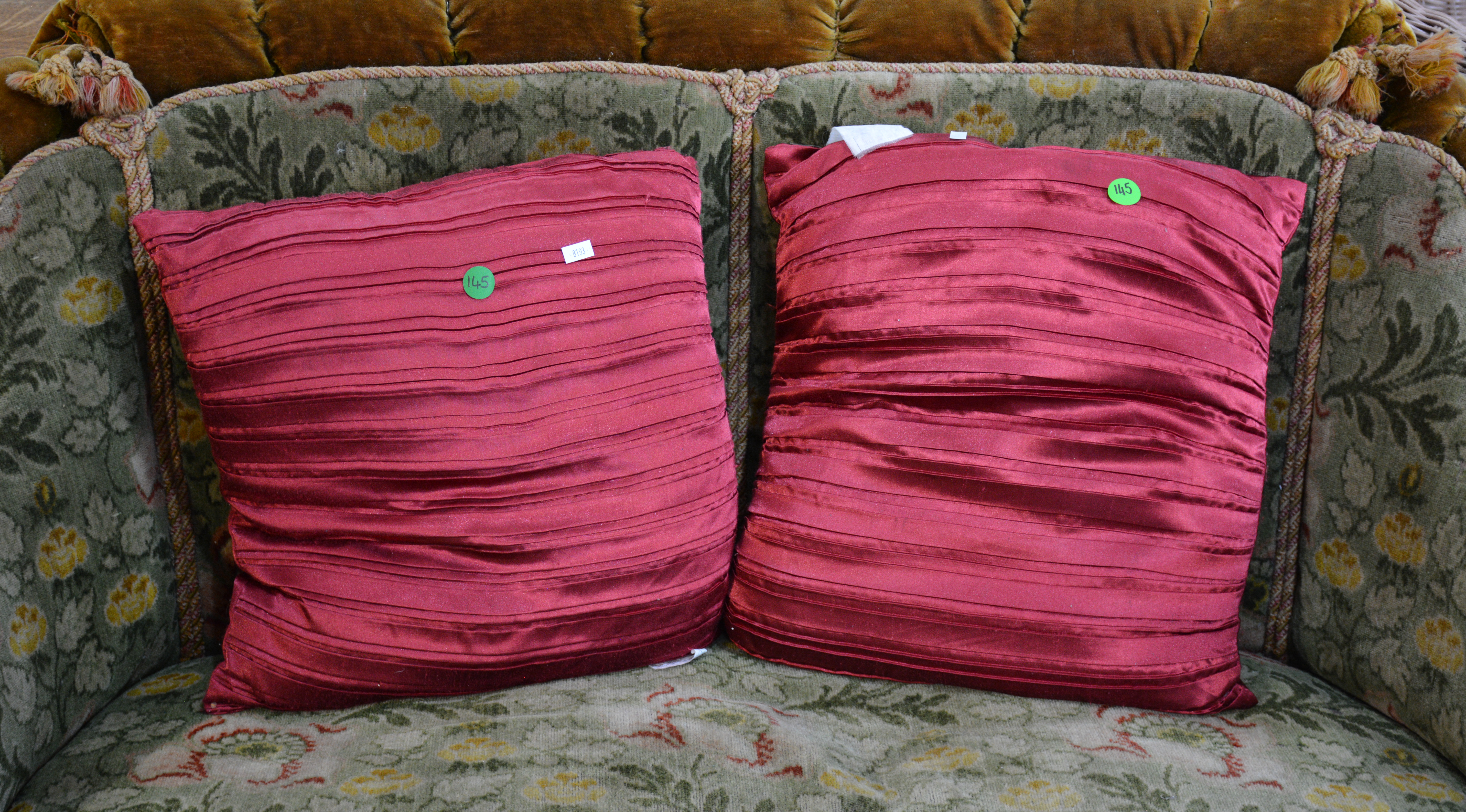 Pair of Red Satin Couch Cushions — NZ auction result