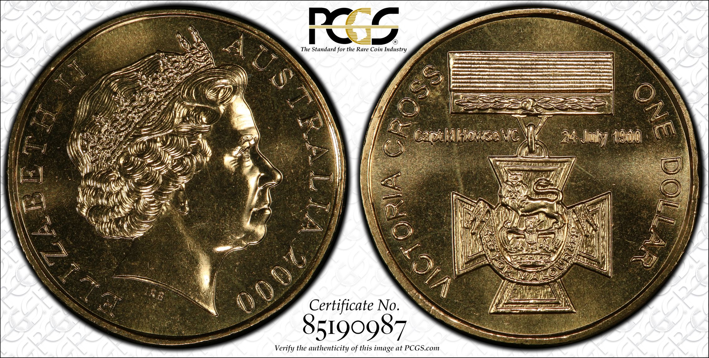 2000 Australia One Dollar, $1 Victoria Cross PCGS - MS67 -987