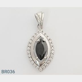 STERLING SILVER BLACK AND WHITE MARQUISE PENDANT WITH CZ'S - 51543/186