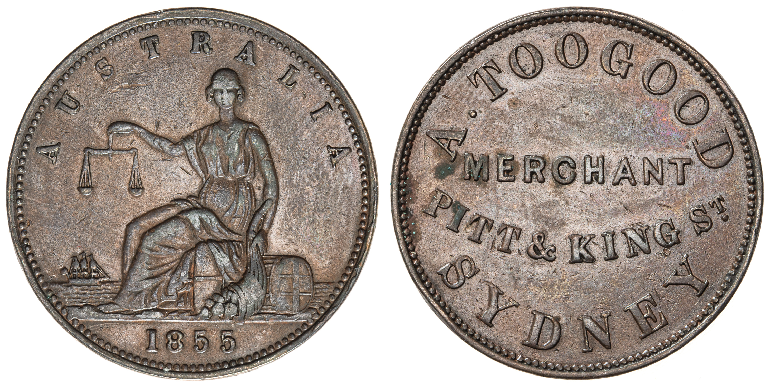 240 · A.287a - Toogood, A, Sydney, Penny, 1855,  VF