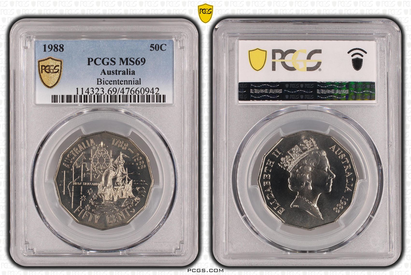 Elizabeth II, Bicentennial, Fifty Cent, 1988, PCGS MS69