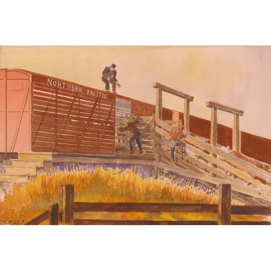 'Northern Pacific'' Western Themed Watercolor Painting On Paper. Signed Don Powers.