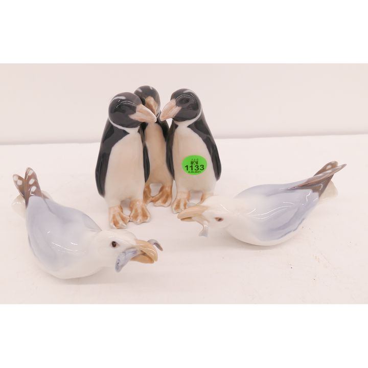 3pc Royal Copenhagen and B&G Porcelain Bird Figurines- 4'' to 5''- one AS IS